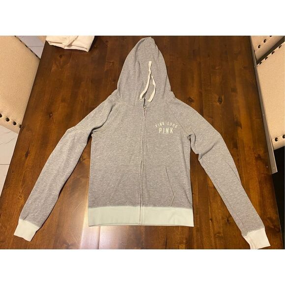 PINK Sweater Womens Extra Small Victorias Secret Gray Full Zip Hoodie Pullover - Picture 1 of 6